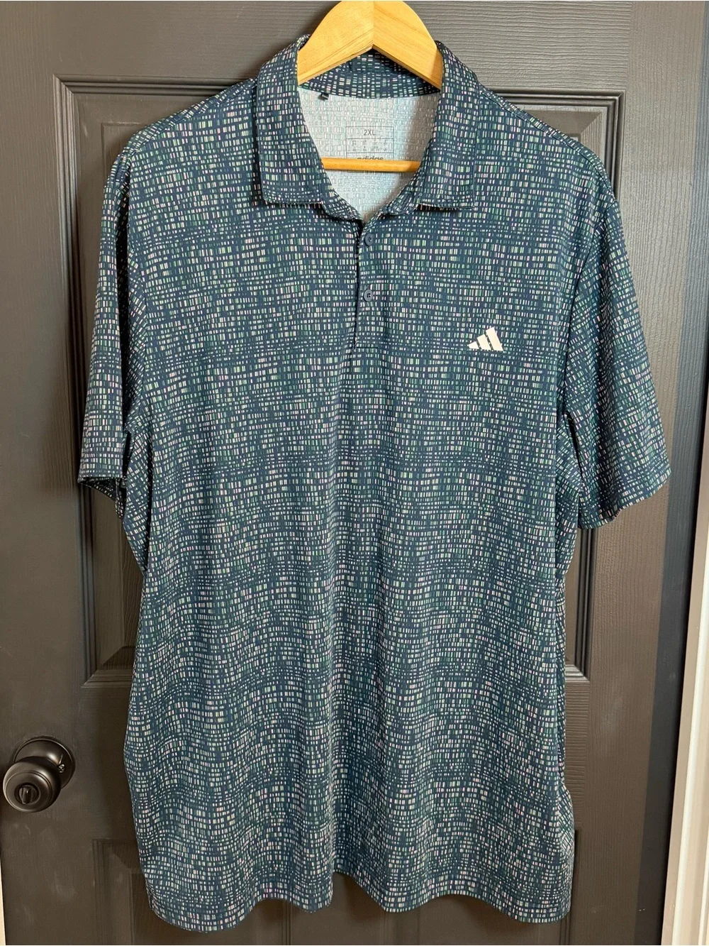 adidas Men's Navy Micro-Print Polo Golf Shirt